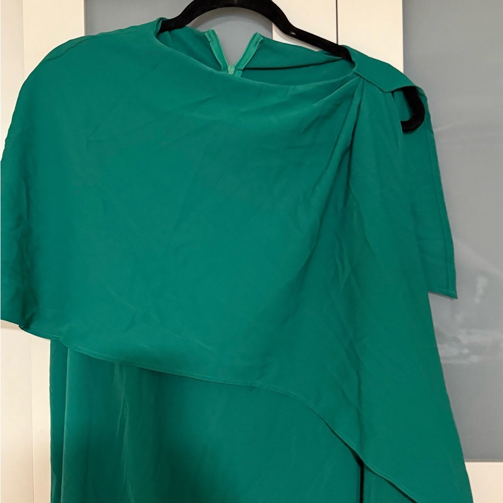 Elegant One-Shoulder Teal Green Draped Evening Dress - Picture 3 of 6